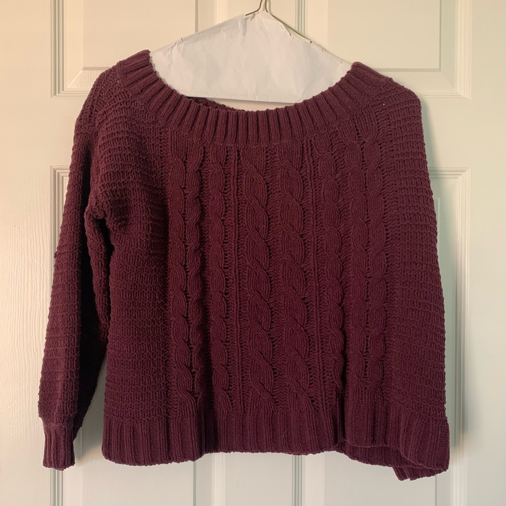 American Eagle Maroon/Burgundy Cable Knit Off the Shoulder Sweater Sz Medium